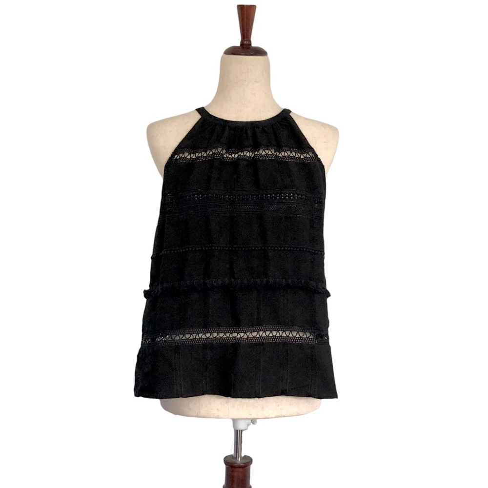 Loft Women’s Boho Fringe Crochet Halter Top, Black Size Small Petite